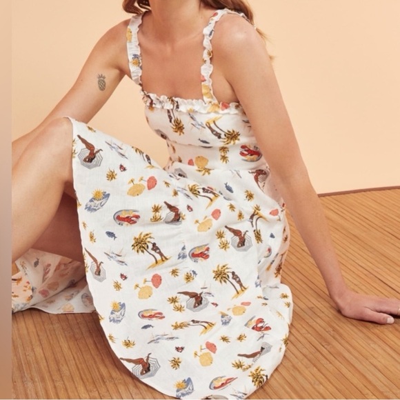 Reformation tropez linen Midi Dress with Print - Picture 1 of 5